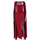 Dress Square Collar Mop Long Sleeve High Slit Solid Color Dress